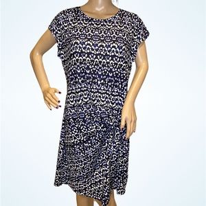 Nicole Miller Black Navy and White Print Knot Dress Size Medium NWT